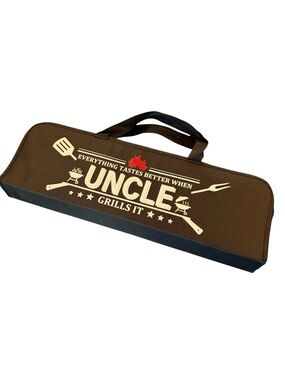 Uncle Four-Piece BBQ Tool Set Stainless Steel Spatula Tongs Fork Brush